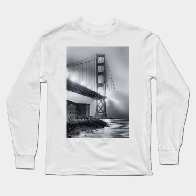 Golden Gate in Fog B+W Long Sleeve T-Shirt by jforno